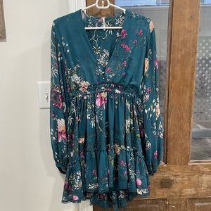 Free People Cherry Blossom Mini Dress Emerald